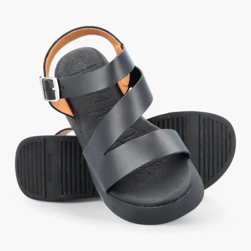 Oh! My Sandals Black Leather Platform Sandals - Leavys Shoes