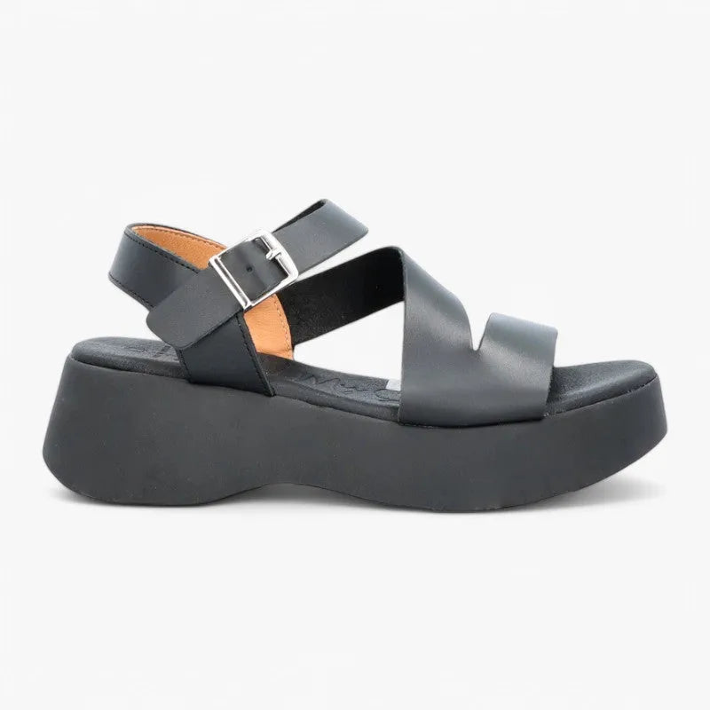 Oh! My Sandals Black Leather Buckle Sandals Leavys Shoes
