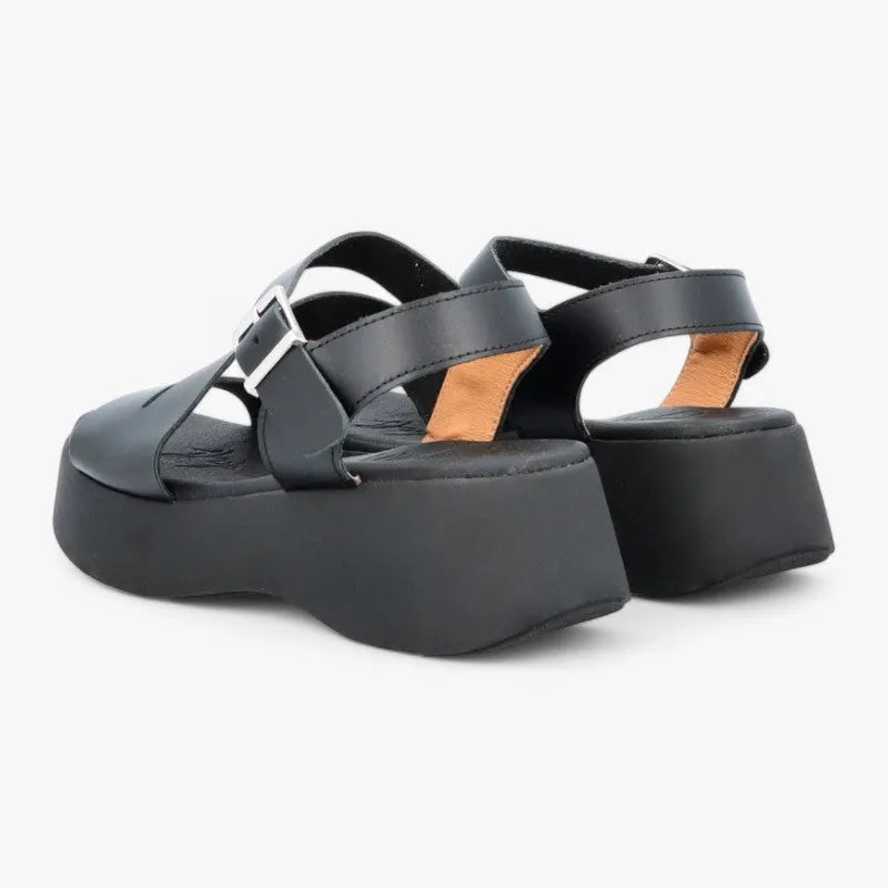 Oh! My Sandals Black Leather Platform Sandals - Leavys Shoes
