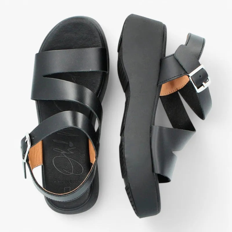 Oh! My Sandals Black Leather Platform Sandals - Leavys Shoes