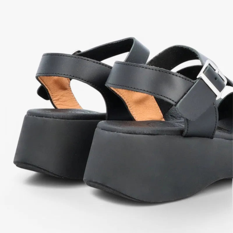 Oh! My Sandals Black Leather Platform Sandals - Leavys Shoes