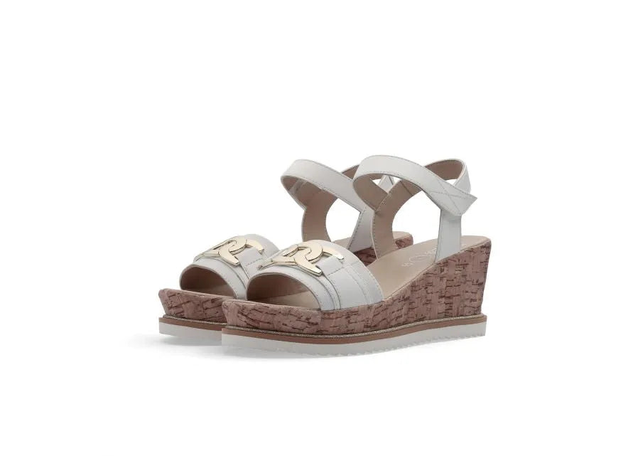 Ara White Wedge Sandals with Gold Details for Women - Leavys Shoes