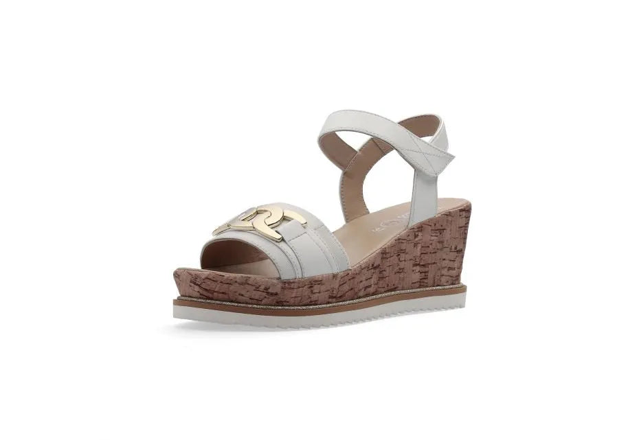 Ara White Wedge Sandals with Gold Details for Women - Leavys Shoes
