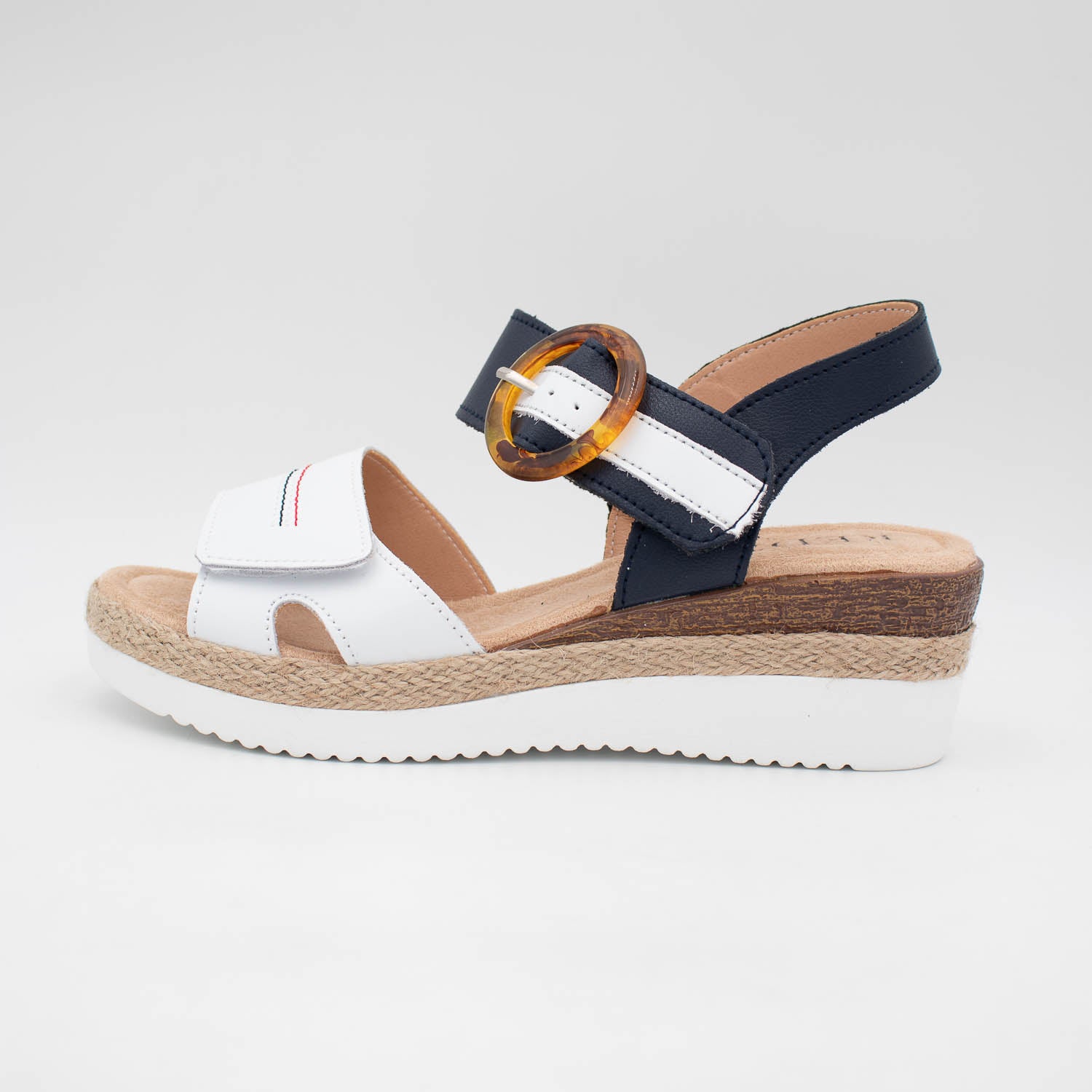 Redz White & Navy Wedge Sandal – Espadrille-Inspired Summer Style