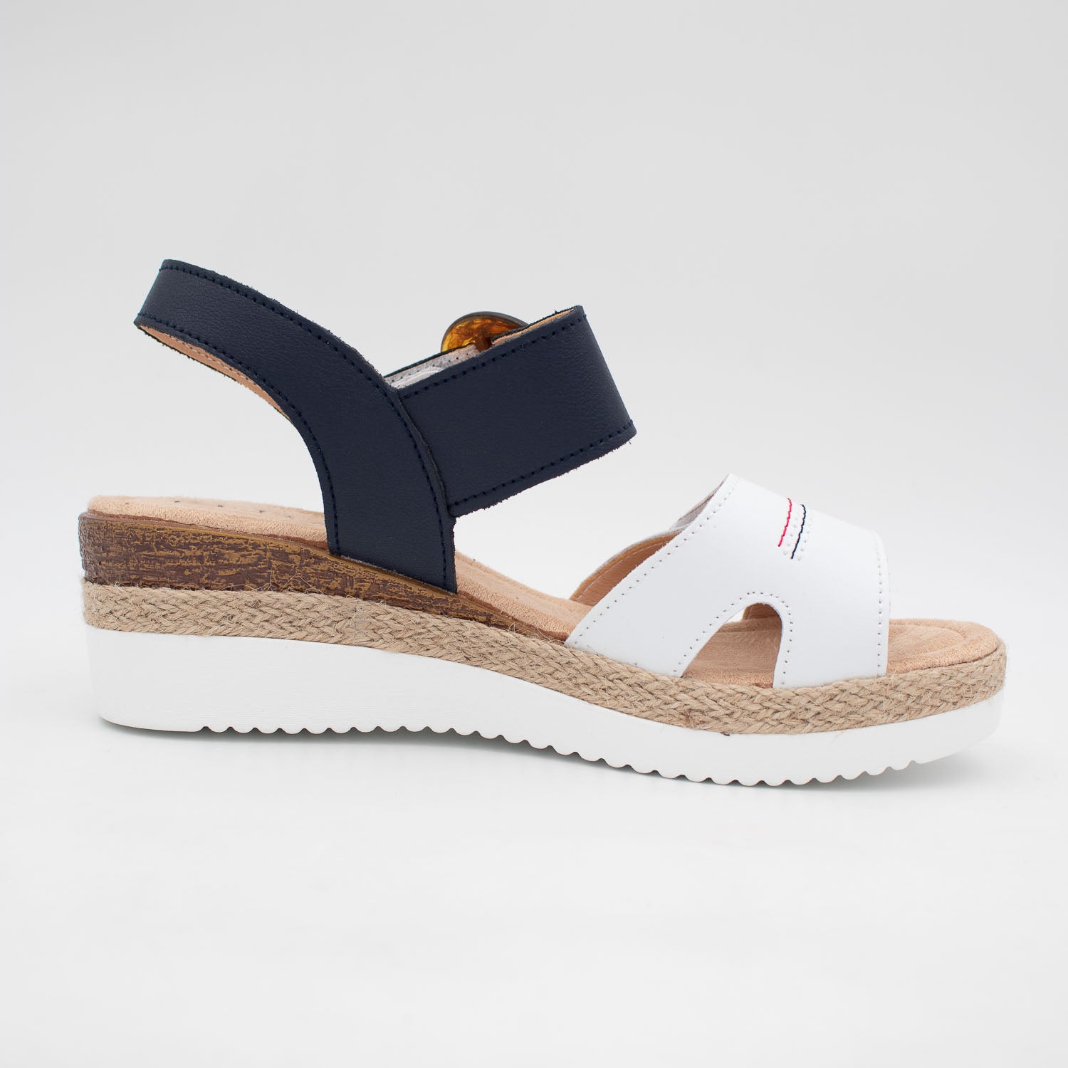 Redz White & Navy Wedge Sandal – Espadrille-Inspired Summer Style