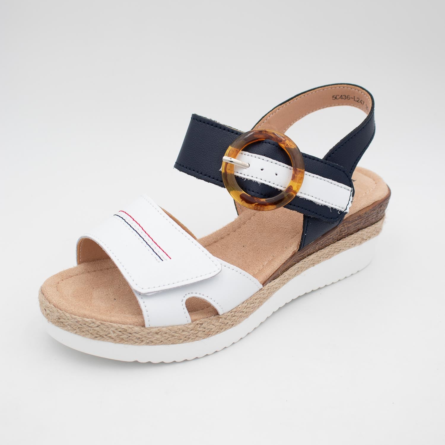 Redz White & Navy Wedge Sandal – Espadrille-Inspired Summer Style