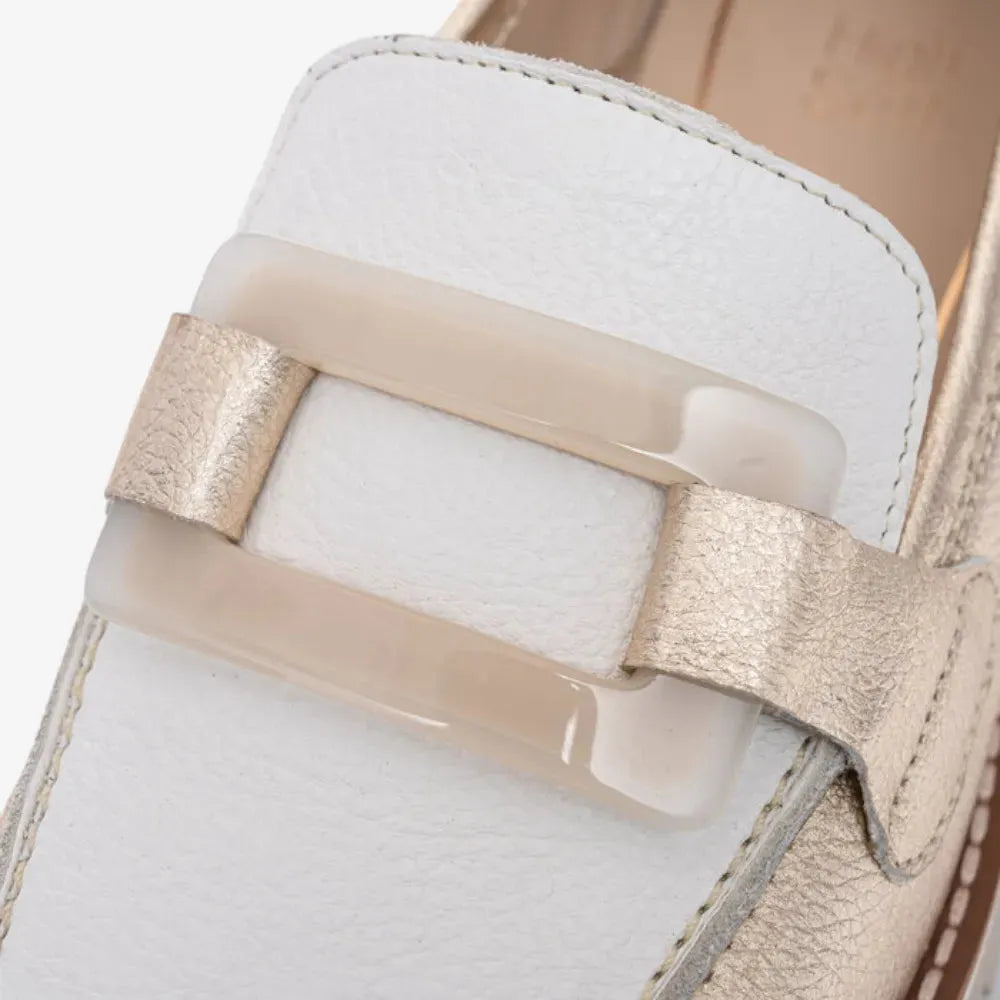 Ara Kent 2.0 Loafer – Cream & Gold Metallic with Chunky Sole - Leavys Shoes