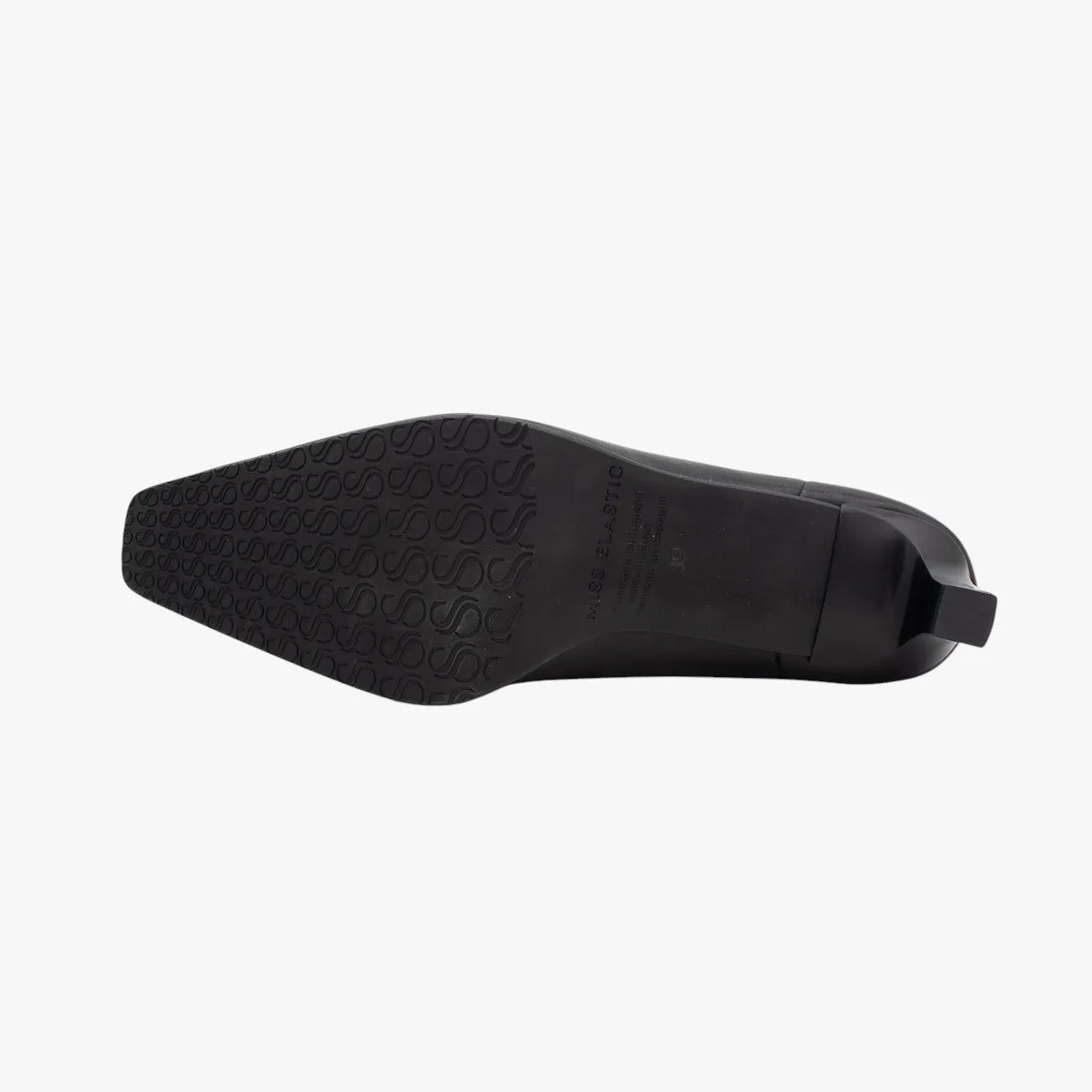 Black shoe sole with brand logo on a white background