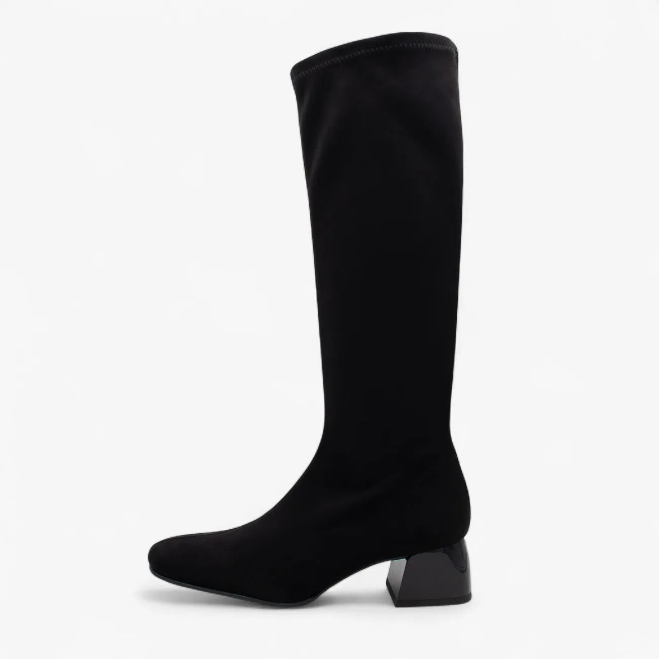 Black knee-high boot on a white background