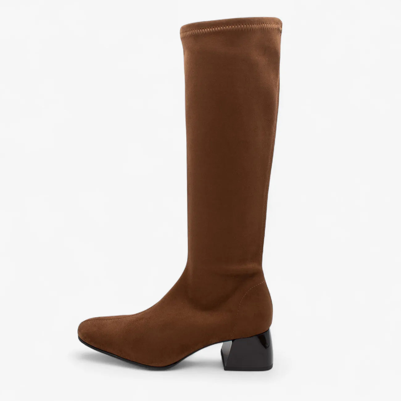 Brown knee-high boot on a white background