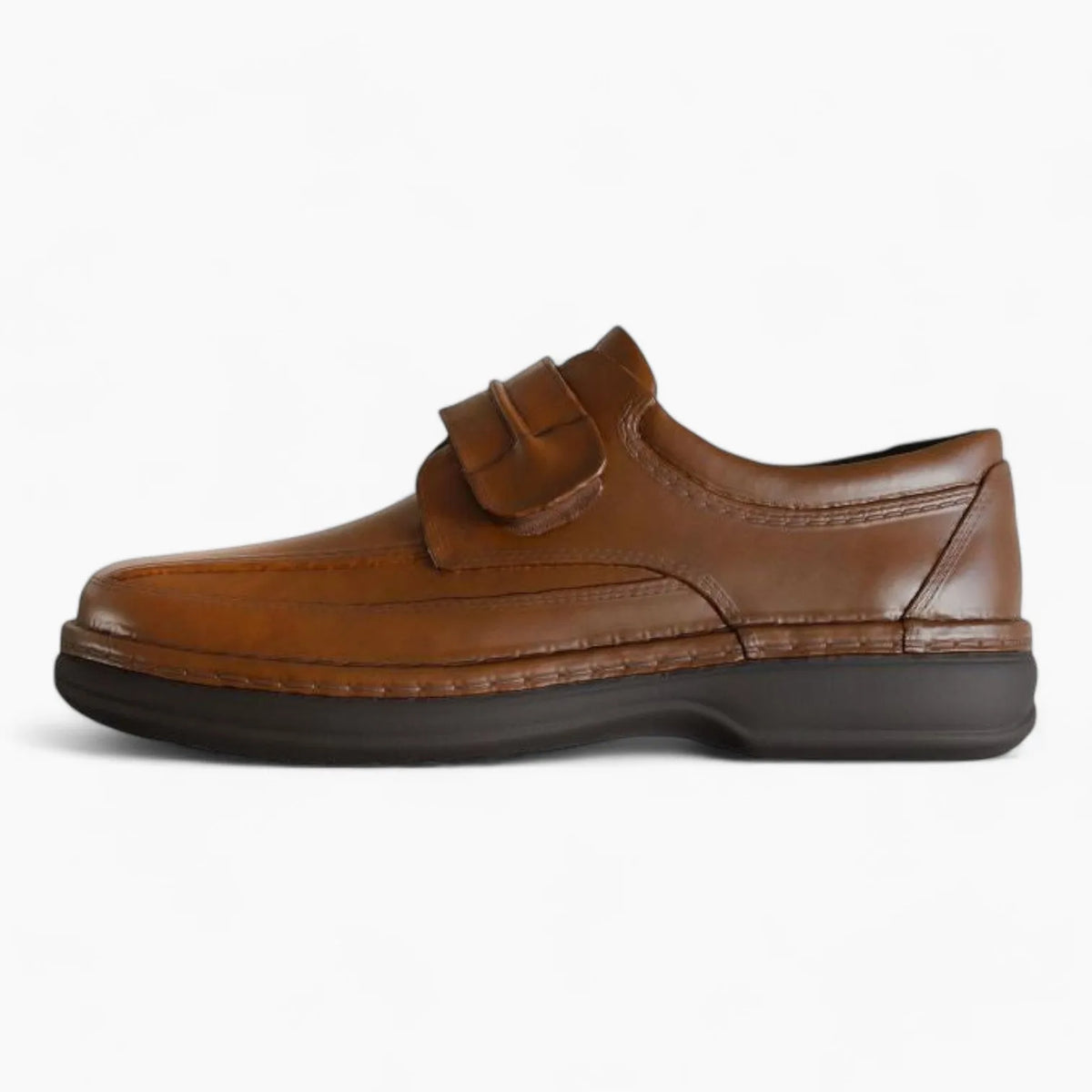 Ara Men's Extra Wide Cognac Leather Shoes – Velcro Fastening &amp; Removable Footbed - Leavys Shoes