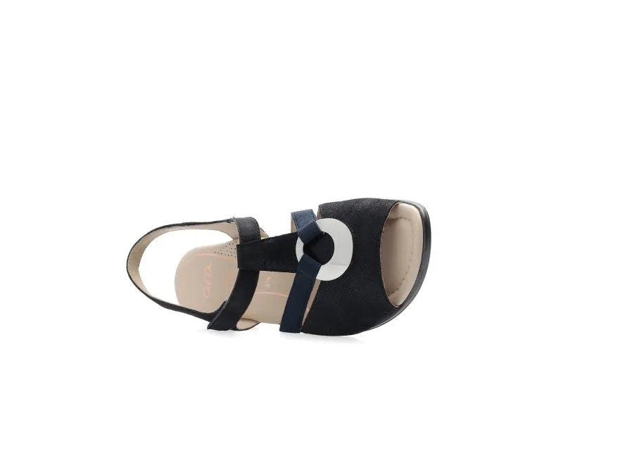Ara Navy Sandals with Block Heel and Silver Detail - Leavys Shoes