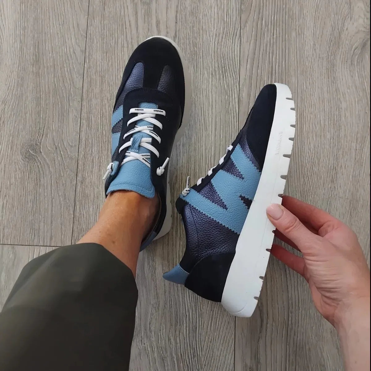 Wonders Racer Navy & Sky Leather Sneakers, WondersFly - Leavys Shoes