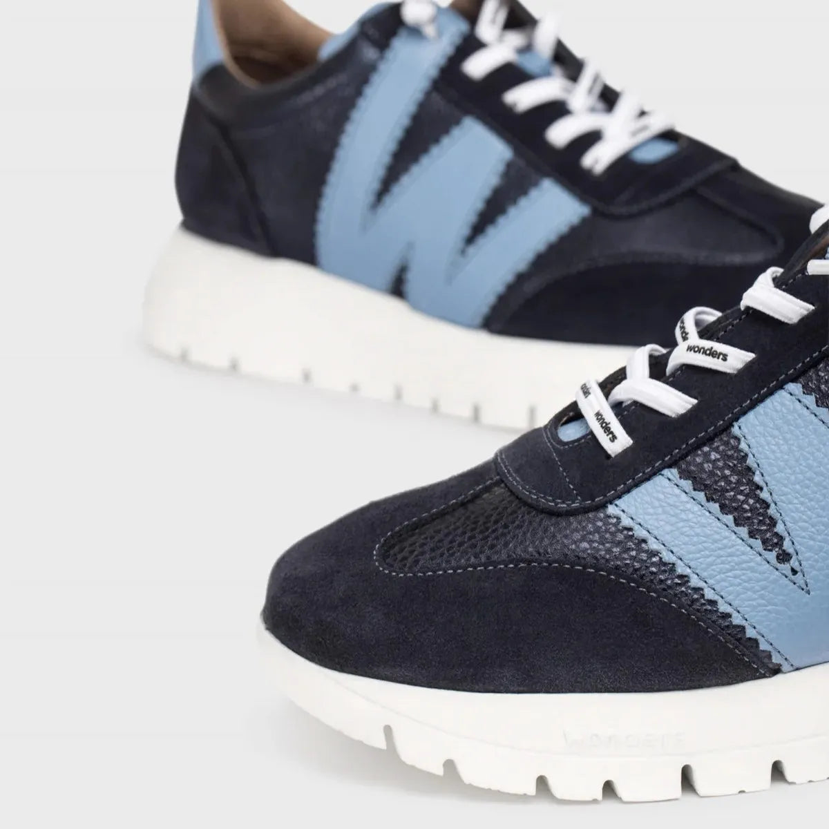 Wonders Racer Navy & Sky Leather Sneakers, WondersFly - Leavys Shoes