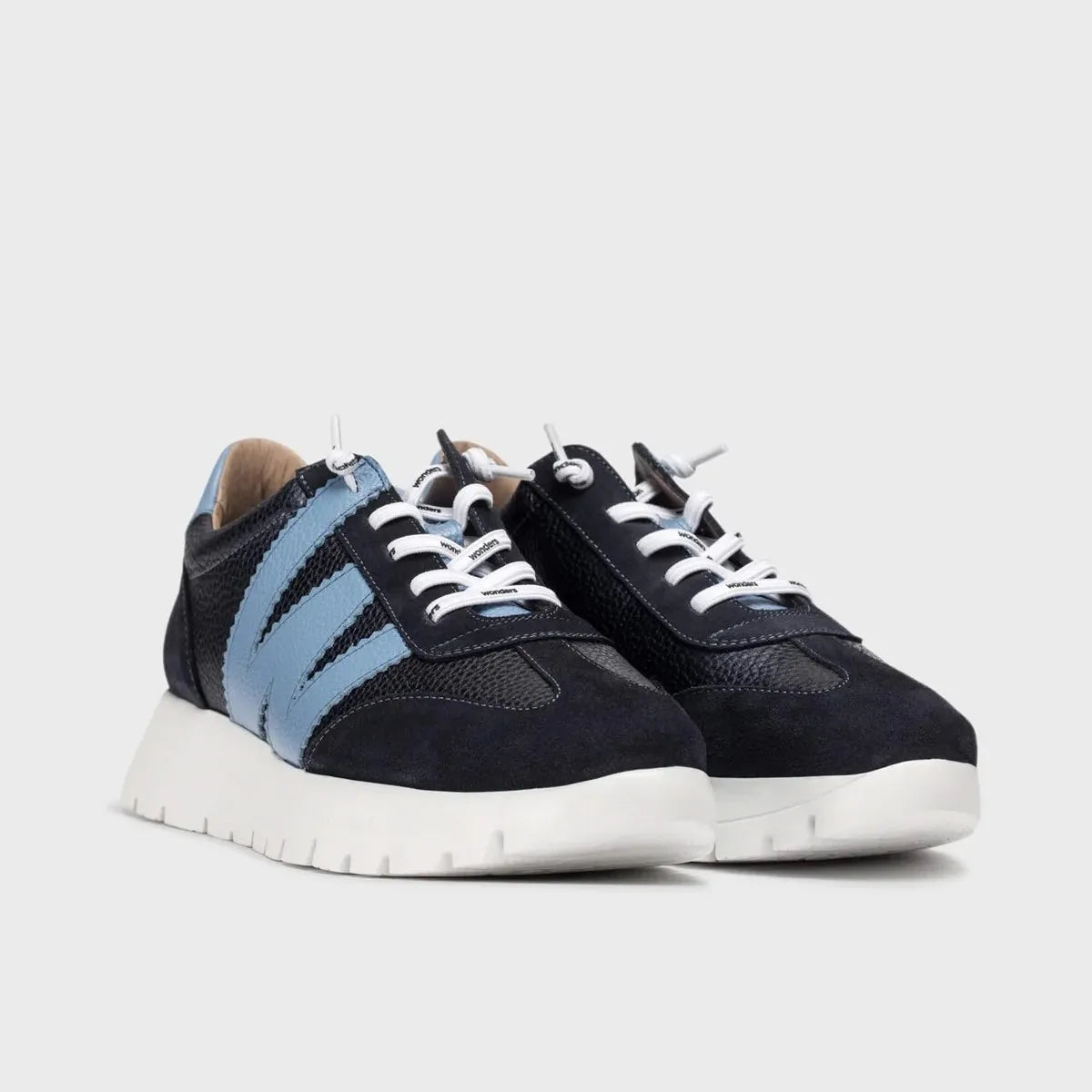 Wonders Racer Navy & Sky Leather Sneakers, WondersFly - Leavys Shoes