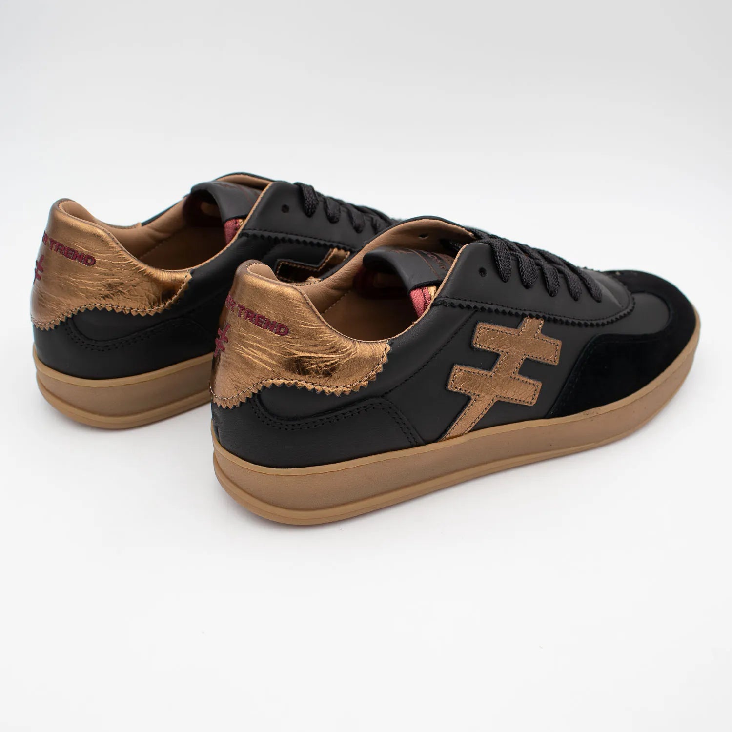Another Trend KOMBA Black Leather Trainers with Metallic Gold Logo