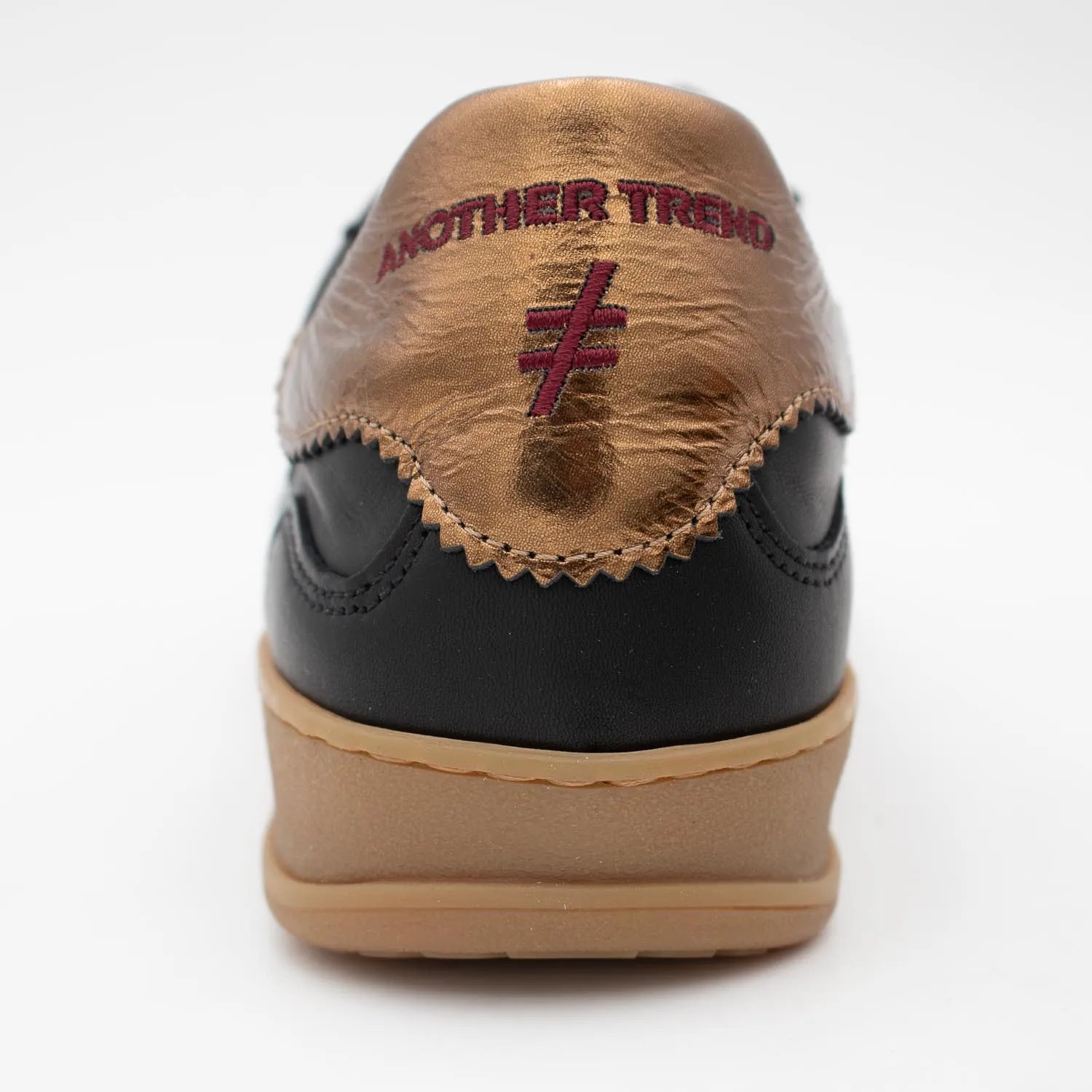 Another Trend KOMBA Black Leather Trainers with Metallic Gold Logo