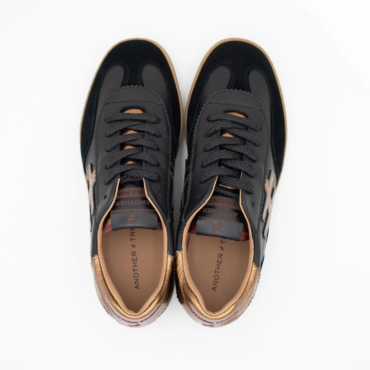 Another Trend KOMBA Black Leather Trainers with Metallic Gold Logo