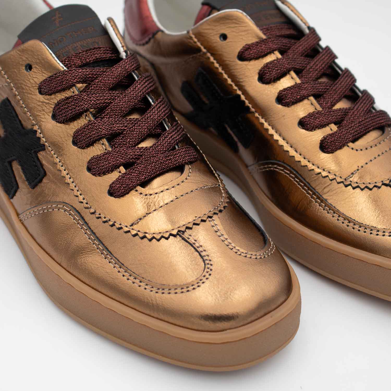 Another Trend LAS VEGAS Dark Gold Leather Sneakers with Hair-On Logo