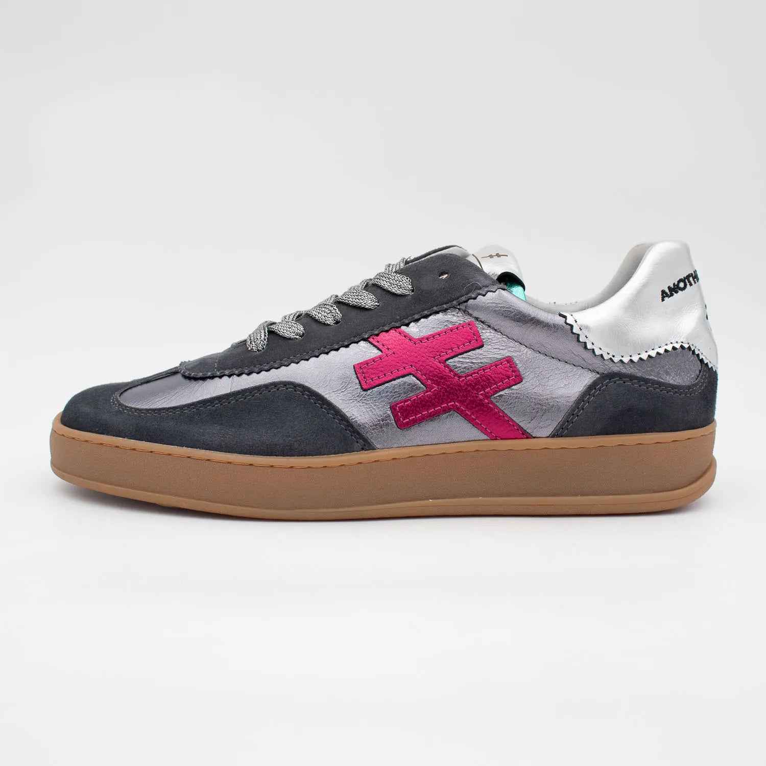 Another Trend ANTE + METAL Trainers in Gunmetal Charcoal & Fuchsia Accent - Leavys Shoes