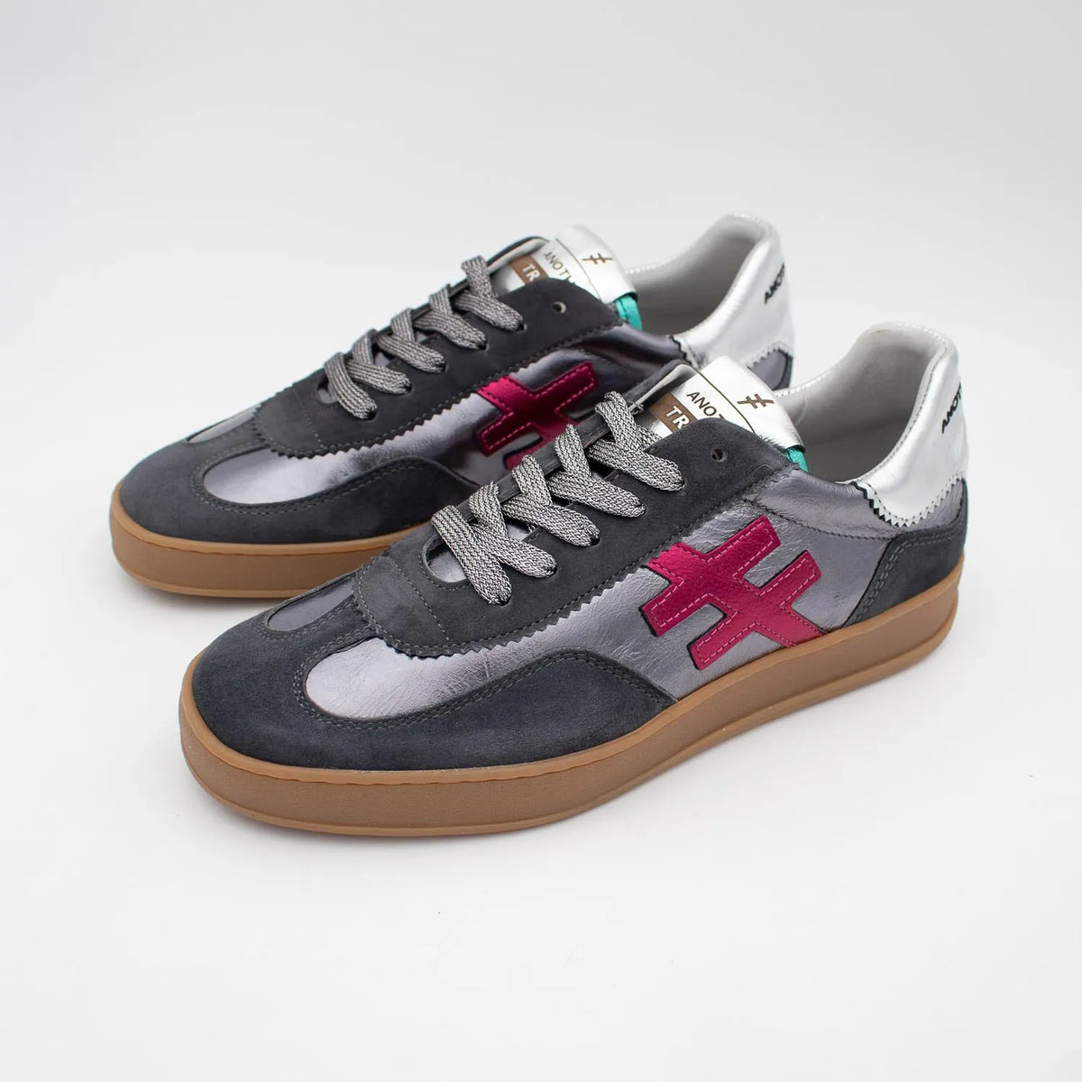 Another Trend ANTE + METAL Trainers in Gunmetal Charcoal & Fuchsia Accent - Leavys Shoes