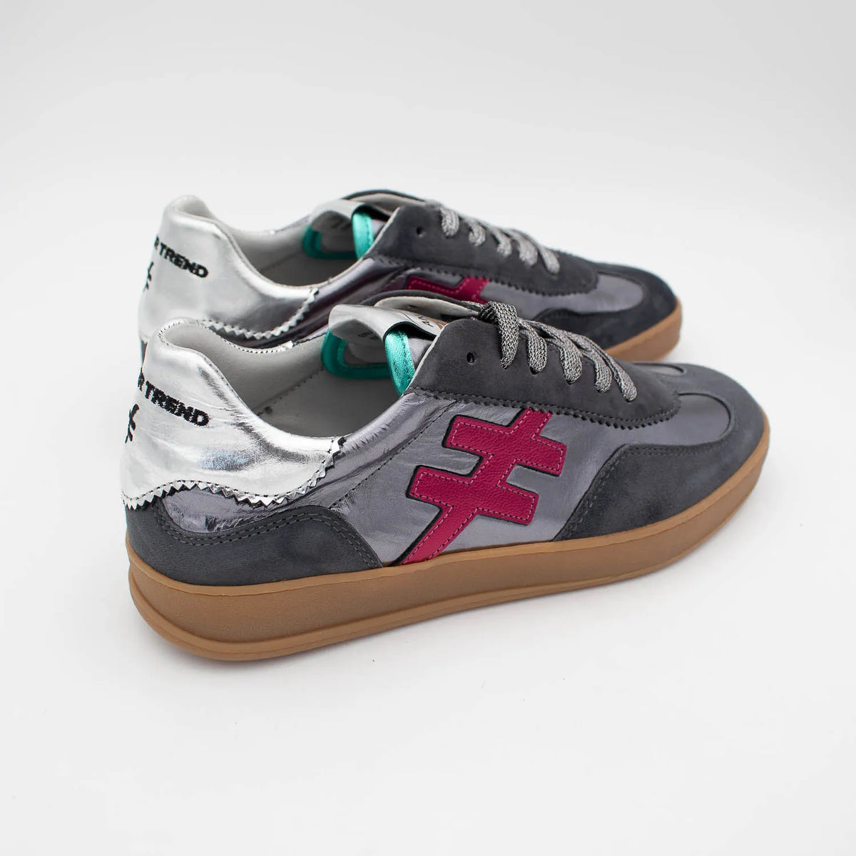 Another Trend ANTE + METAL Trainers in Gunmetal Charcoal & Fuchsia Accent - Leavys Shoes