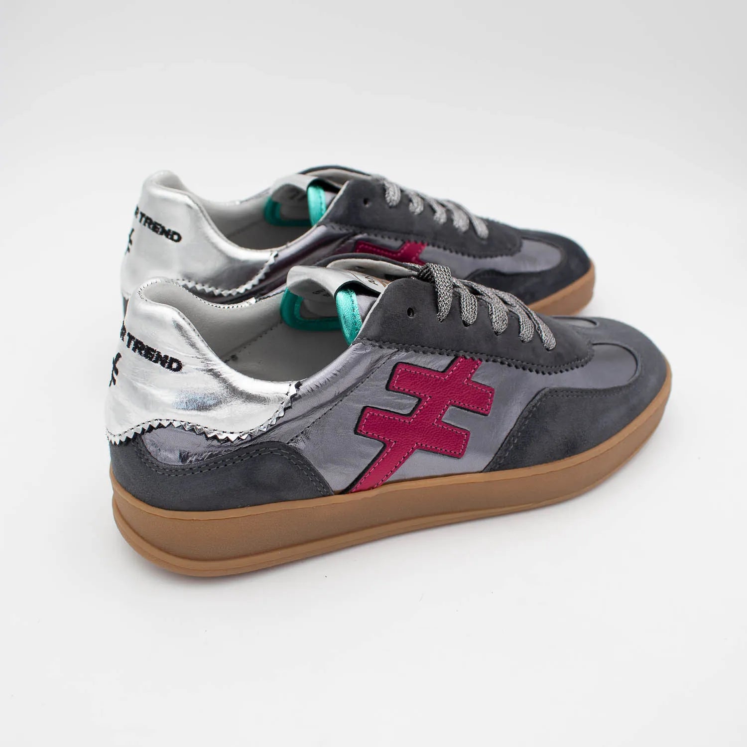 Another Trend ANTE + METAL Trainers in Gunmetal Charcoal & Fuchsia Accent - Leavys Shoes