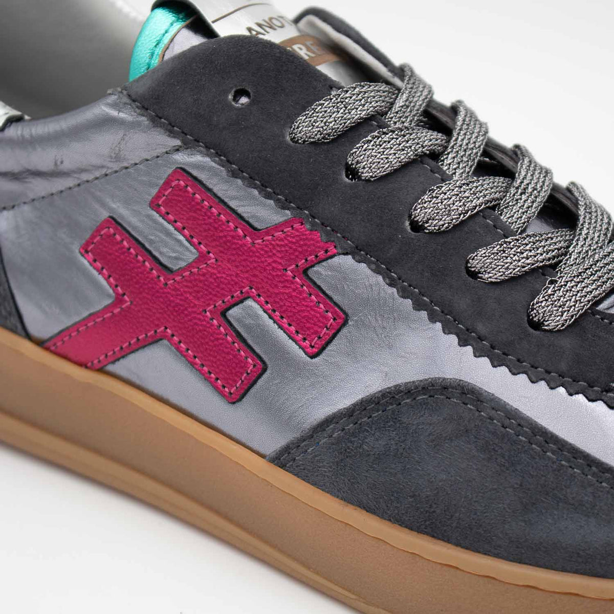 Another Trend ANTE + METAL Trainers in Gunmetal Charcoal & Fuchsia Accent - Leavys Shoes