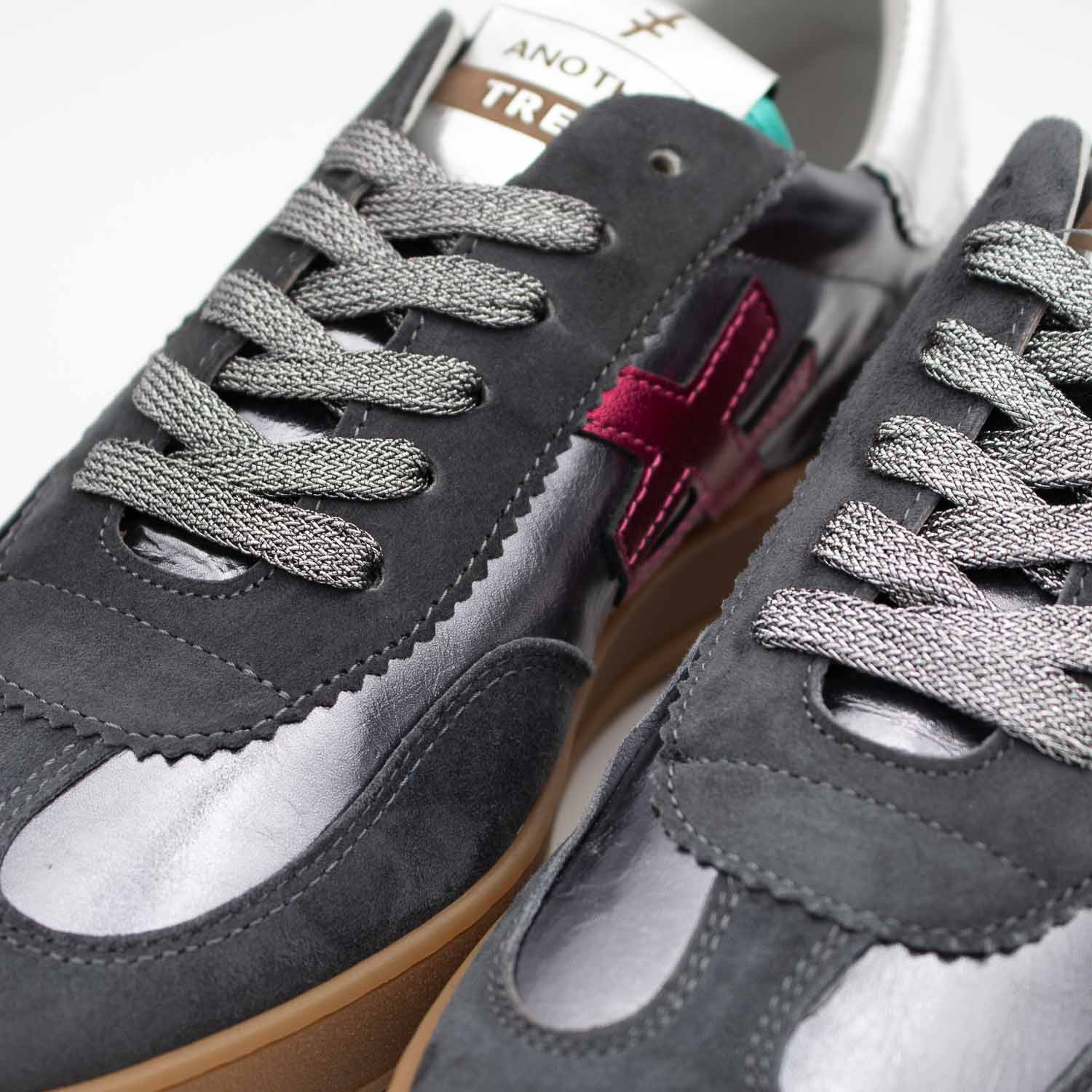 Another Trend ANTE + METAL Trainers in Gunmetal Charcoal & Fuchsia Accent - Leavys Shoes