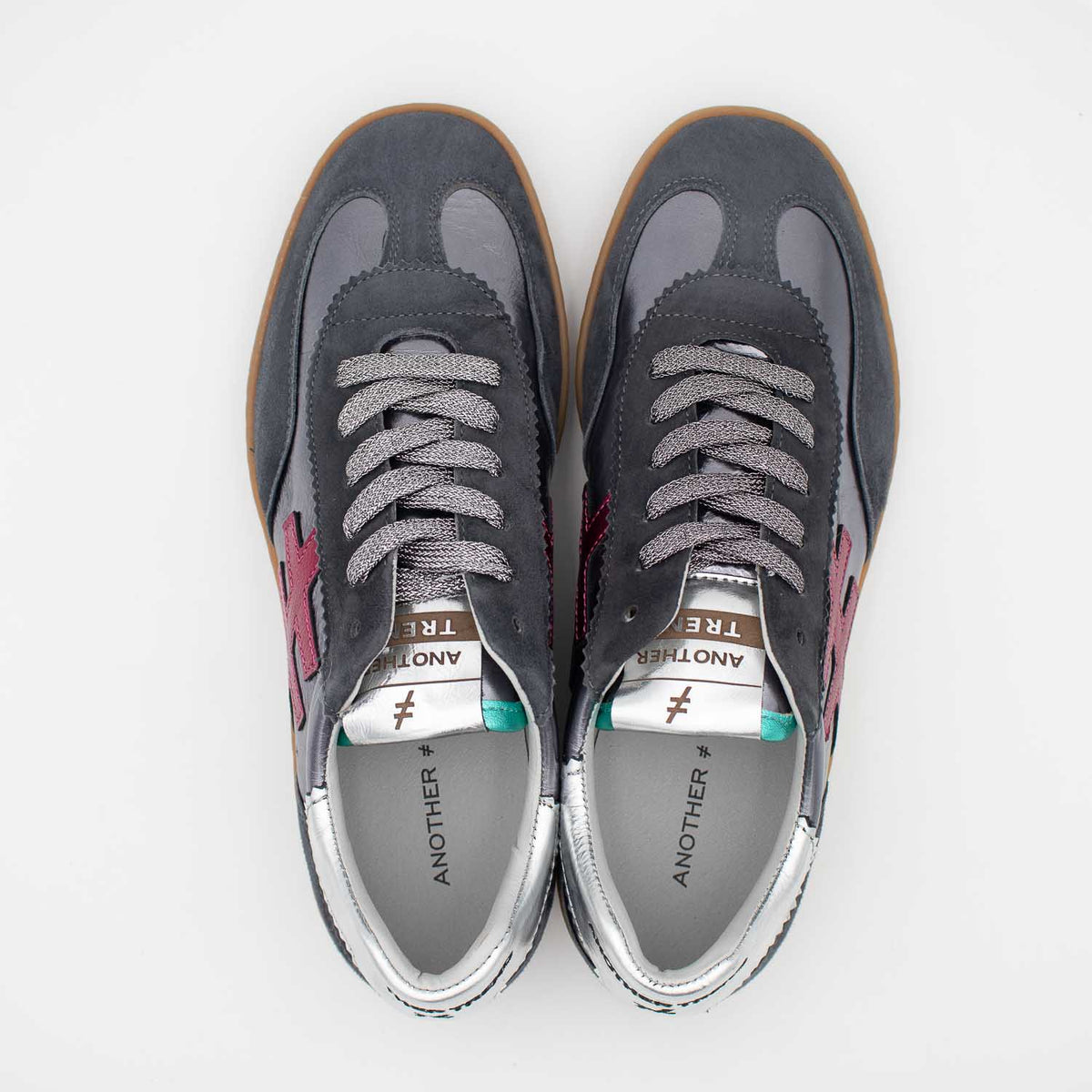 Another Trend ANTE + METAL Trainers in Gunmetal Charcoal & Fuchsia Accent - Leavys Shoes