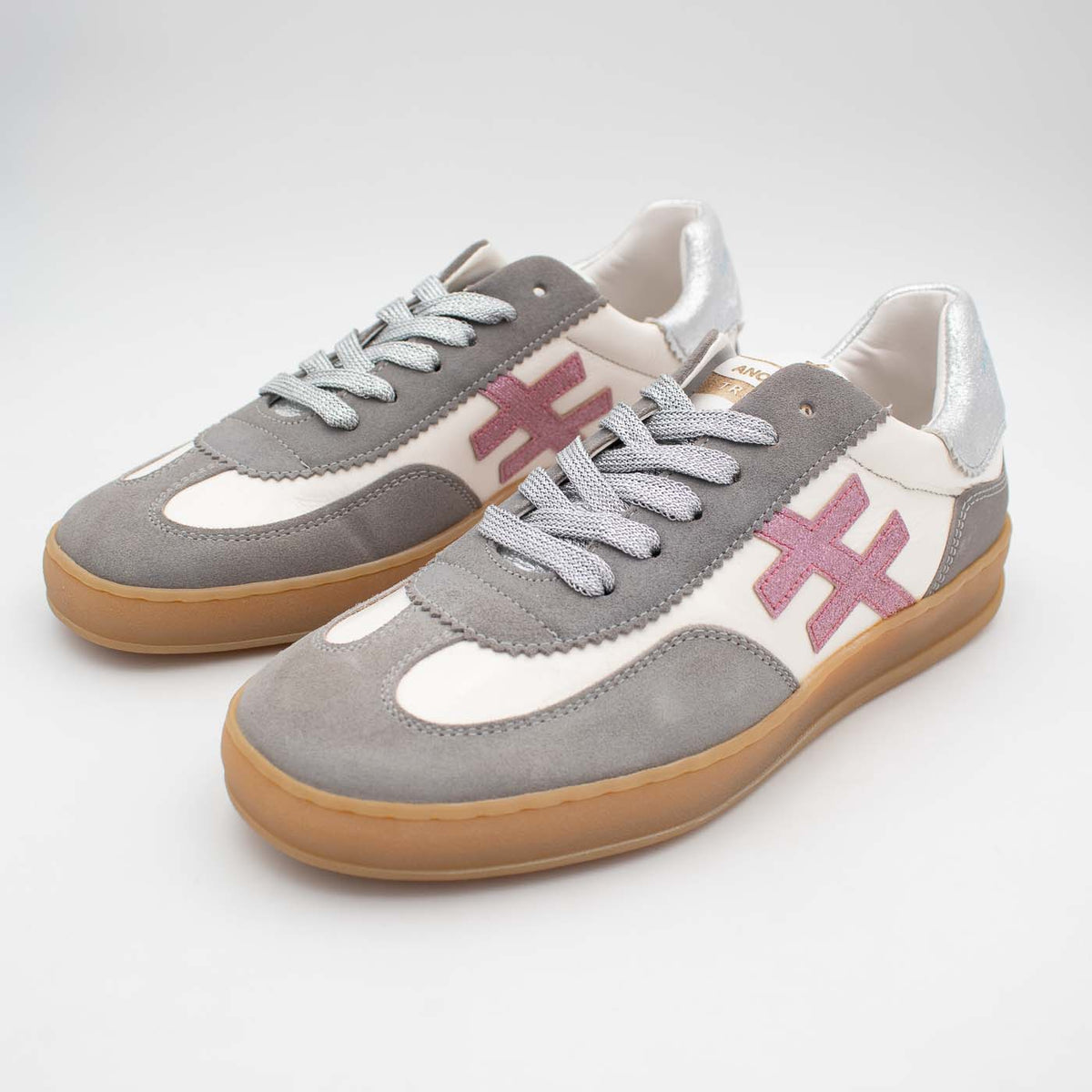 Another Trend ICONIC II Grey White and Silver Trainer (Metallic Logo) - A032C100