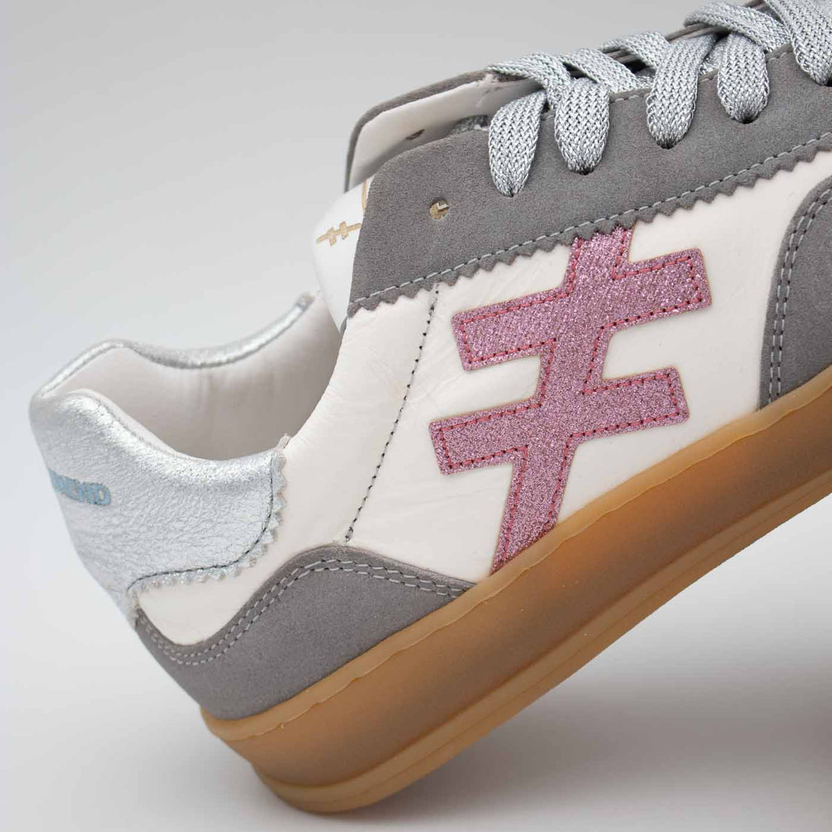 Another Trend ICONIC II Grey White and Silver Trainer (Metallic Logo) - A032C100