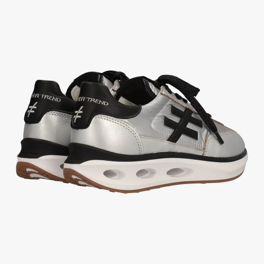 Another Trend Silver & Black Trainers with Aerated Sole - Leavys Shoes