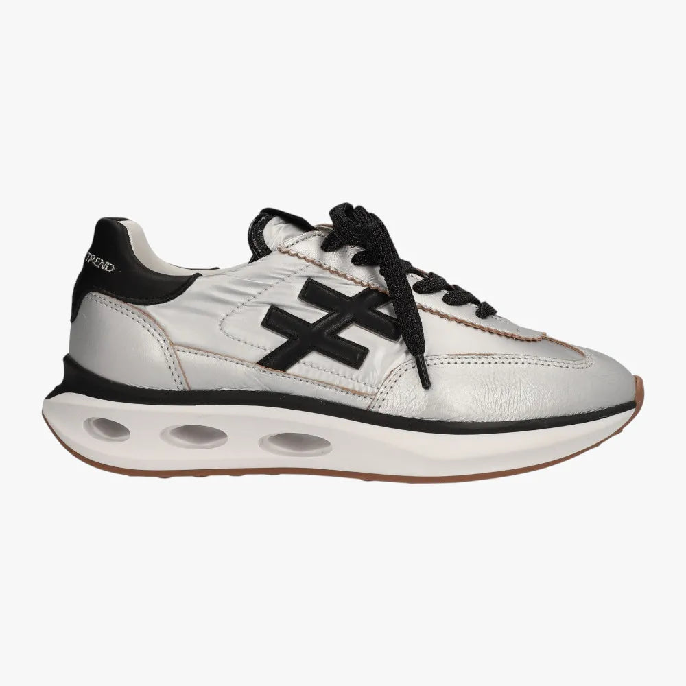Another Trend Silver & Black Trainers with Aerated Sole - Leavys Shoes