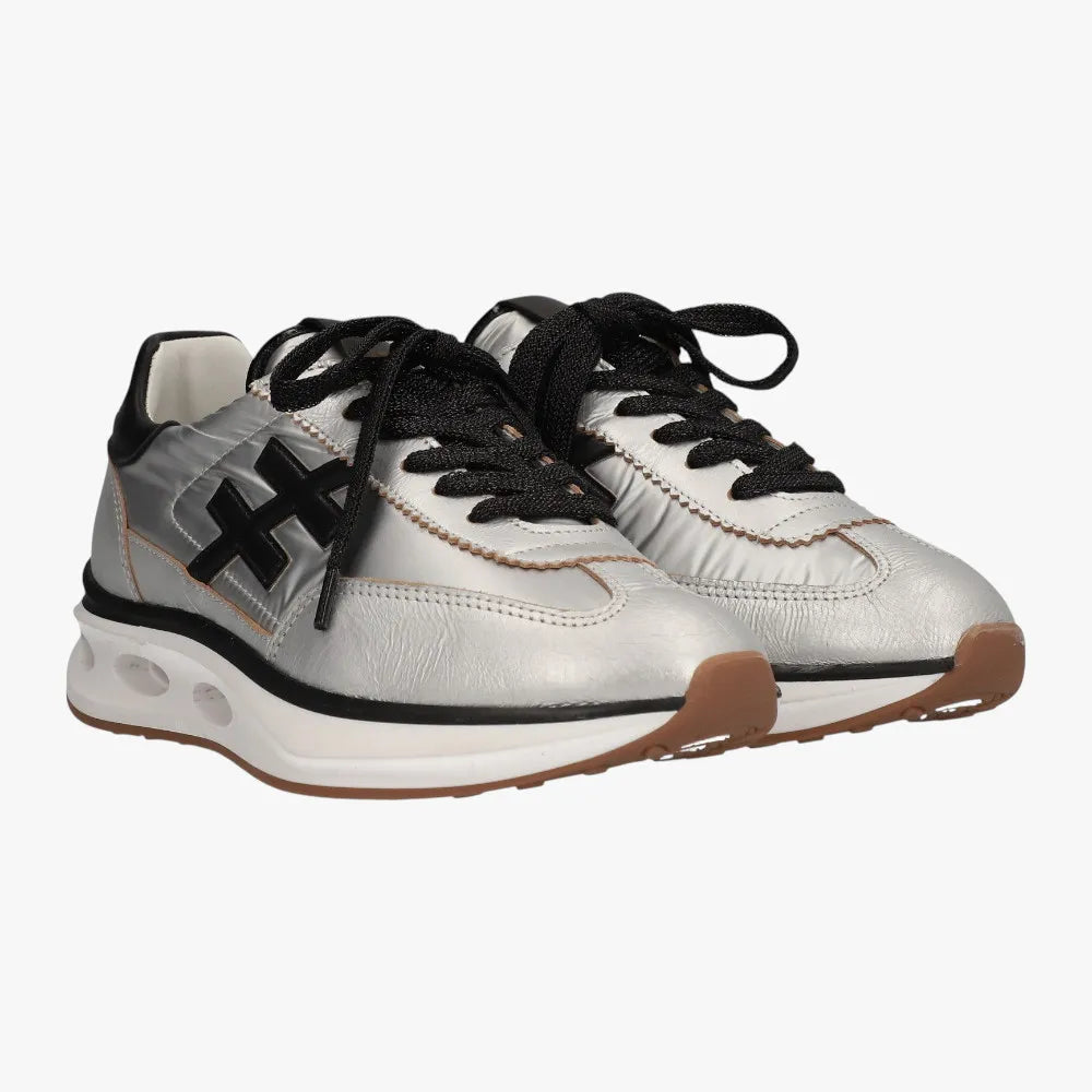 Another Trend Silver & Black Trainers with Aerated Sole - Leavys Shoes