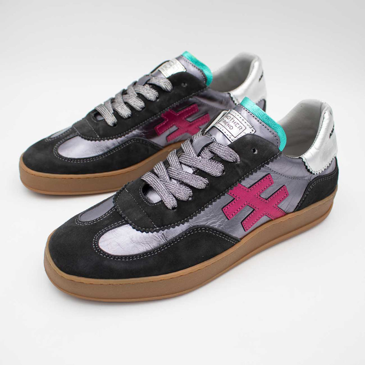 Another Trend Iconic II Charcoal Metallic Leather Trainer