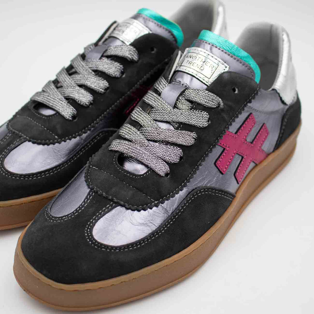 Another Trend Iconic II Charcoal Metallic Leather Trainer