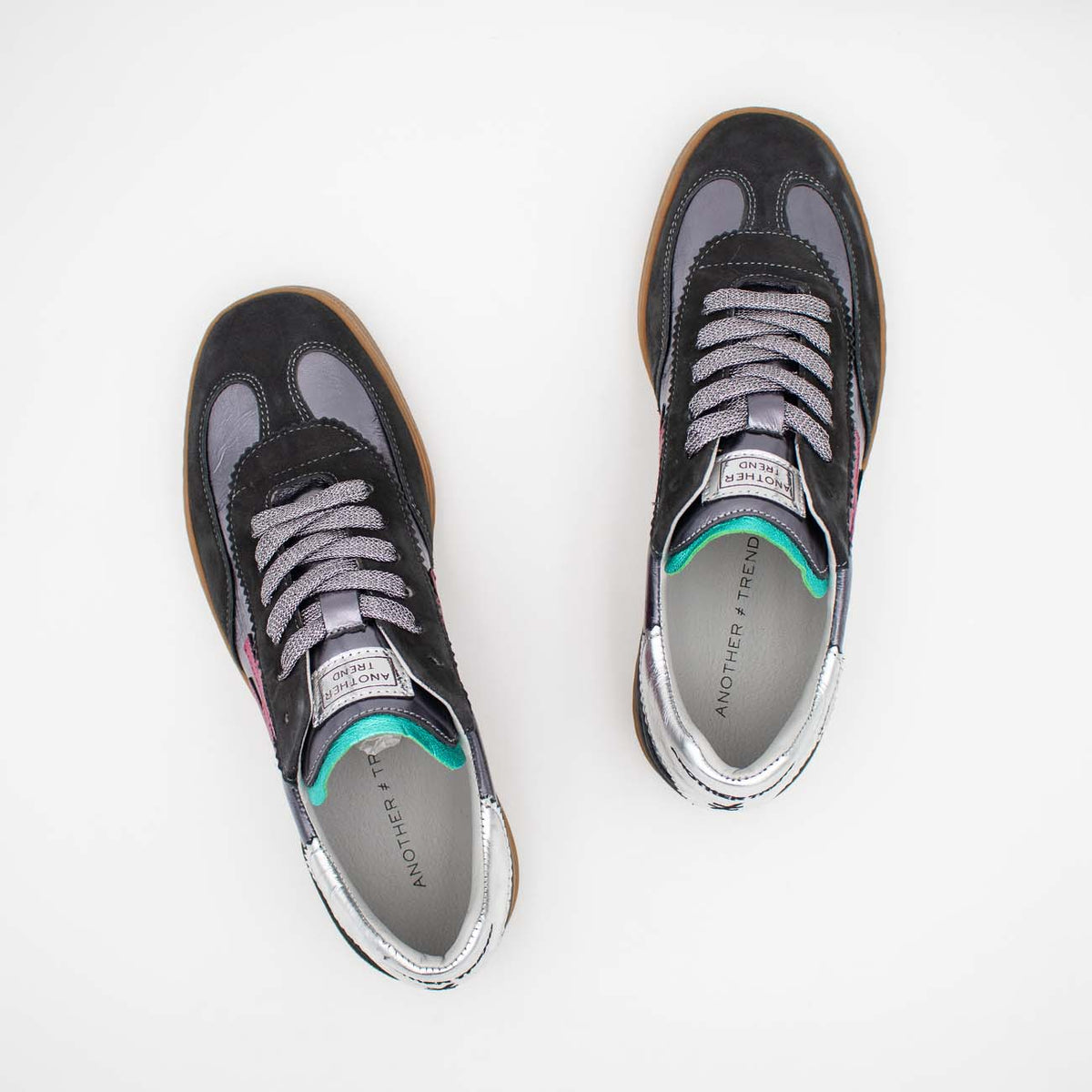 Another Trend Iconic II Charcoal Metallic Leather Trainer