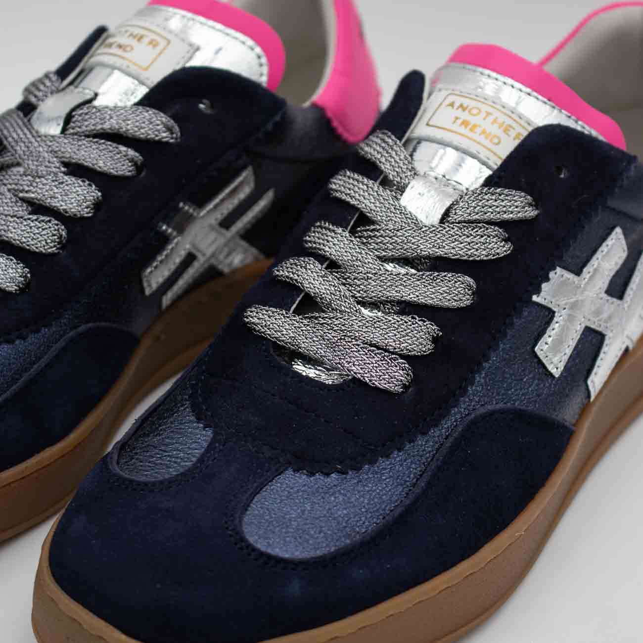 Another Trend Iconic II Navy Leather Trainer with Pink Detail