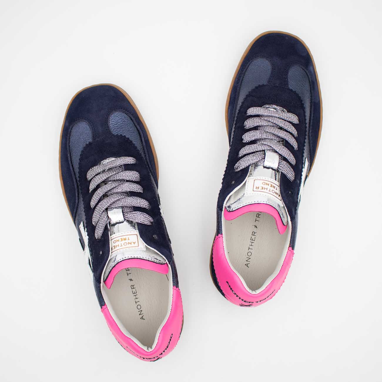 Another Trend Iconic II Navy Leather Trainer with Pink Detail