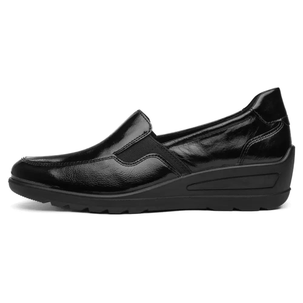 Ara Zürich Black Patent Wide Fit Wedge Loafers