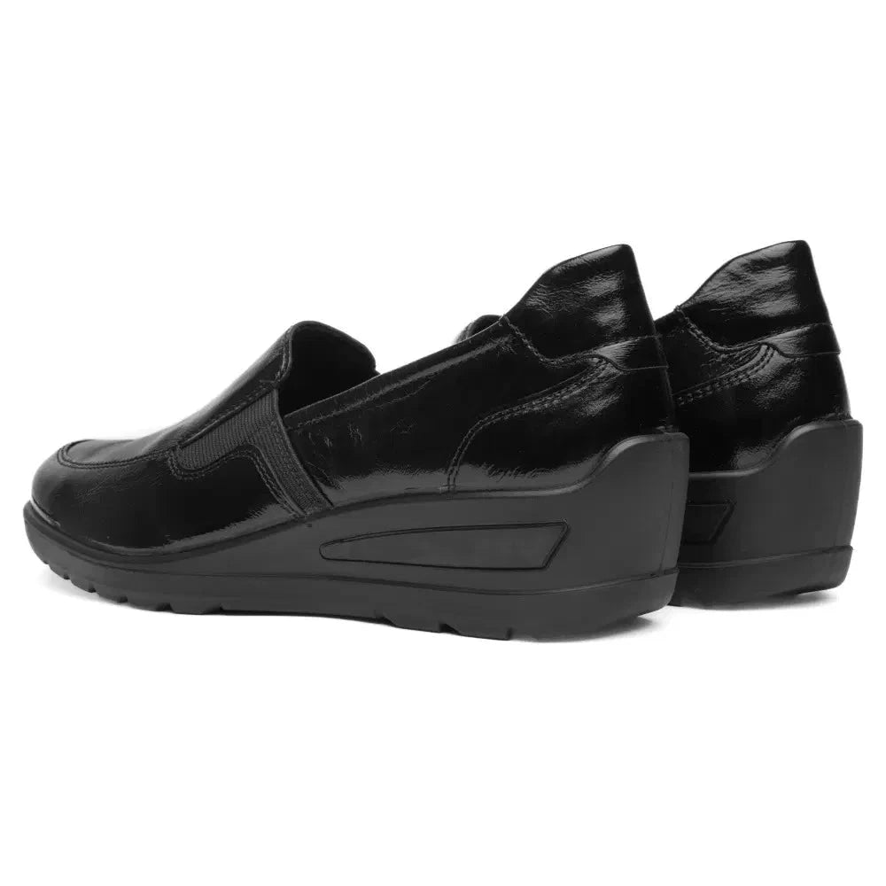 Ara Zürich Black Patent Wide Fit Wedge Loafers