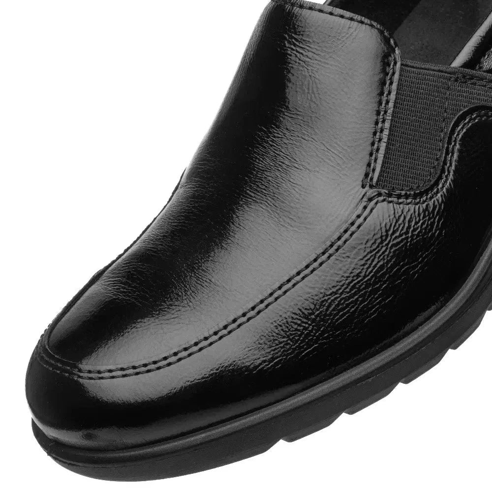Ara Zürich Black Patent Wide Fit Wedge Loafers