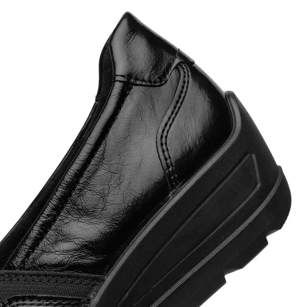 Ara Zürich Black Patent Wide Fit Wedge Loafers