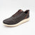 Brown leather sneaker with white sole on a light gray background