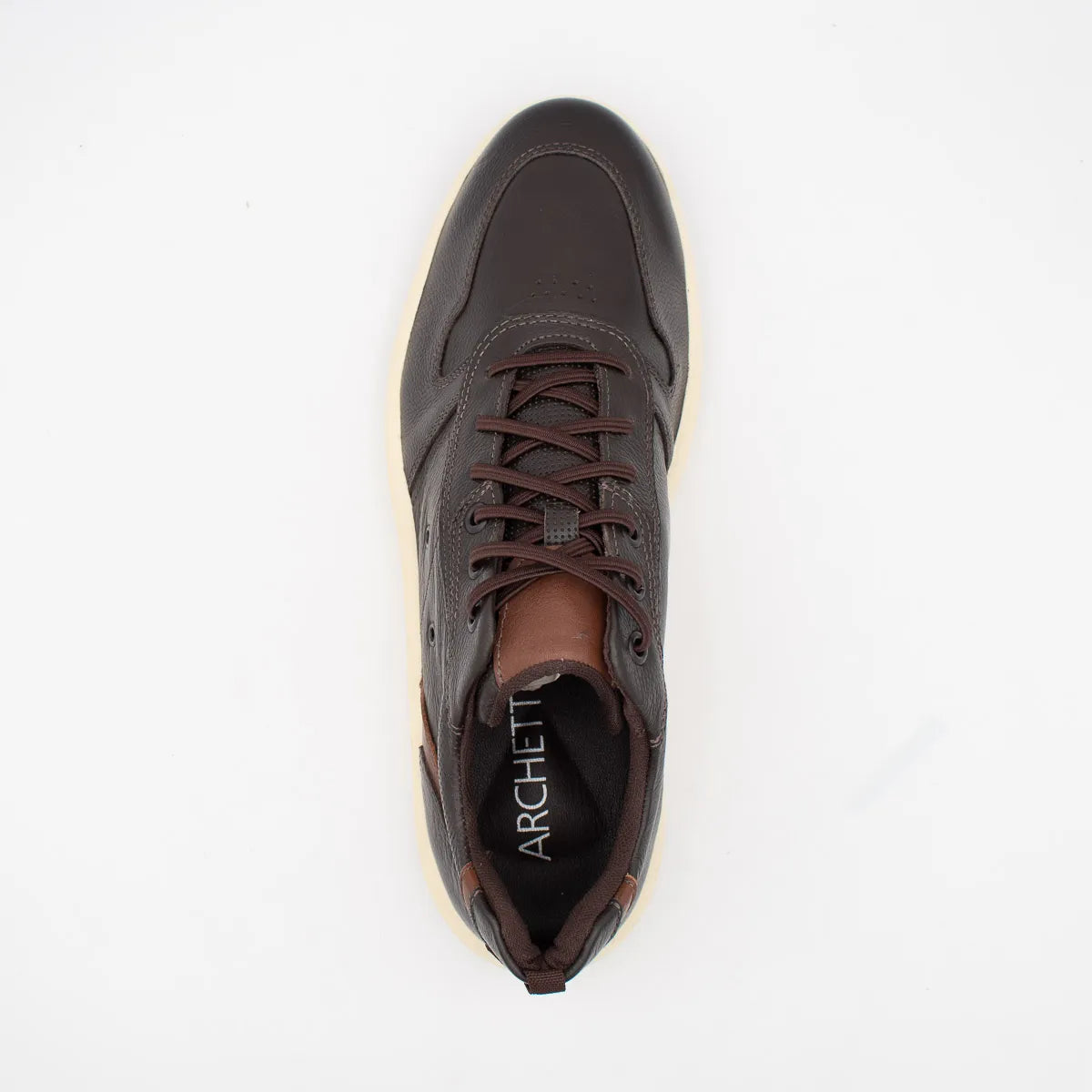 Brown sneaker with 'Archetti' branding on a white background