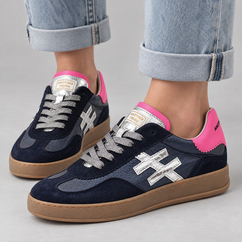 Another Trend Iconic II Navy Leather Trainer with Pink Detail