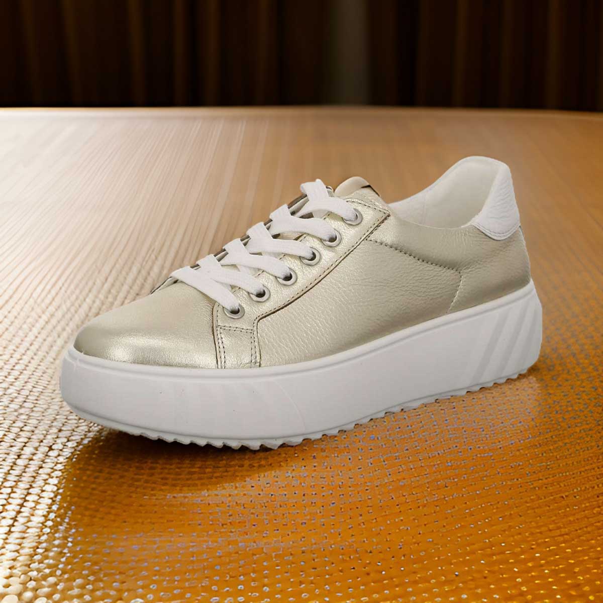 Ara Monaco Gold & White Leather Sneakers Women - Extra Wide Fit Luxury Comfort