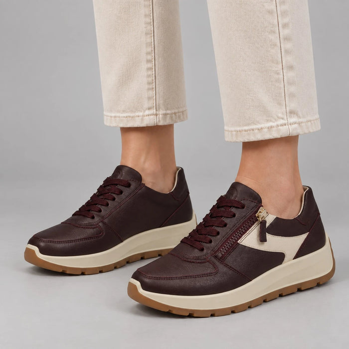 Ara New York Merlot Leather Wide Fit Trainer with Zip