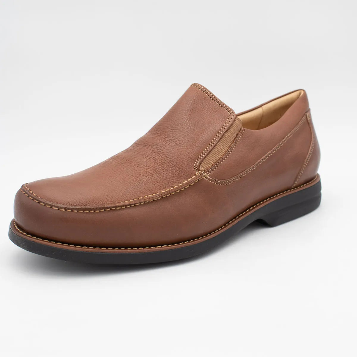 Brown leather loafer shoe on a white background